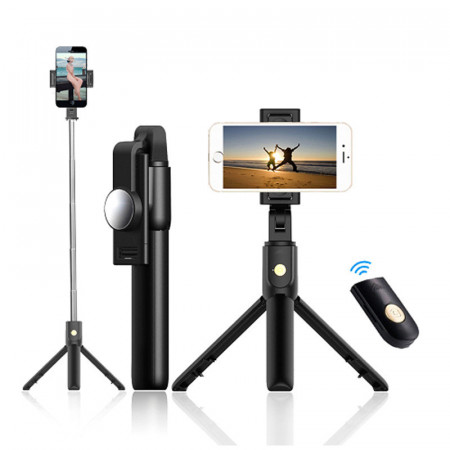 Selfie Stick - with detachable Albastrutooth remote control and tripod - K10 Negru