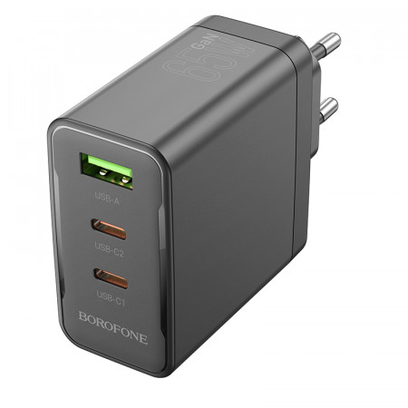 Borofone Wall charger BN12 Manager - USB + 2xType C - PD 65W 3A black