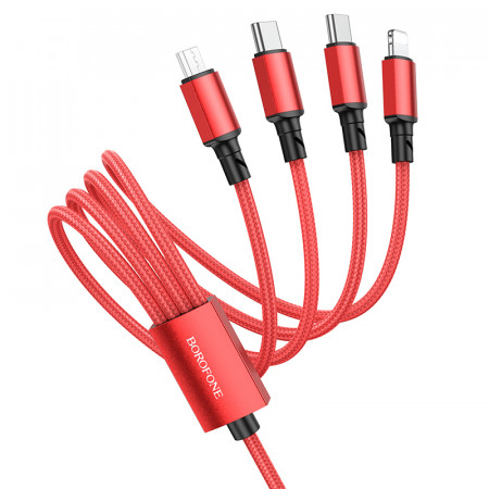 Cablu Borofone BX72 4 in 1 - USB to 2xType C, Micro USB, Lightning - 2A 1 metre Rosu