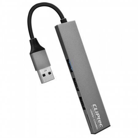 Cliptec Adaptor HUB - USB to USB 3.1 + 2xUSB 2.0 + microSD - Slim Combo RZR545 gri