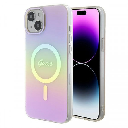 Husa Originala GUESS IML Iridescent Magsafe hardCarcasa GUHMP15MHITSP pentru Iphone 15 Plus Roz