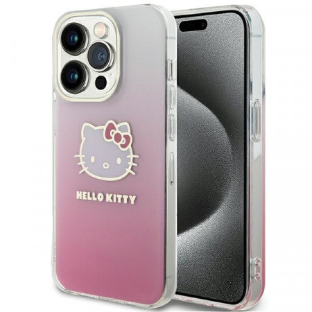 Husa Originala HELLO KITTY hardCarcasa IML Gradient Electrop Kitty Head HKHCP15LHDGKEP pentru Iphone 15 Pro Roz