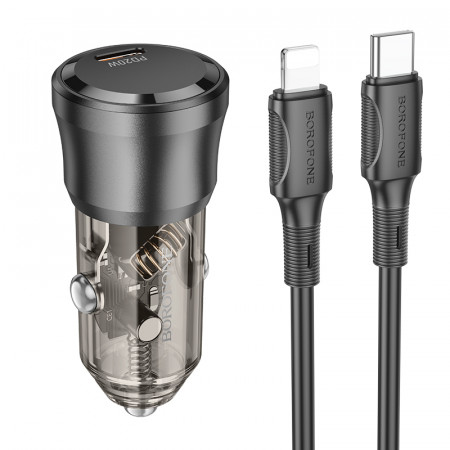 Incarcator Auto Borofone BZ24 Clever - Type C - QC 3.0 PD 20W with Type C to Lightning cable black