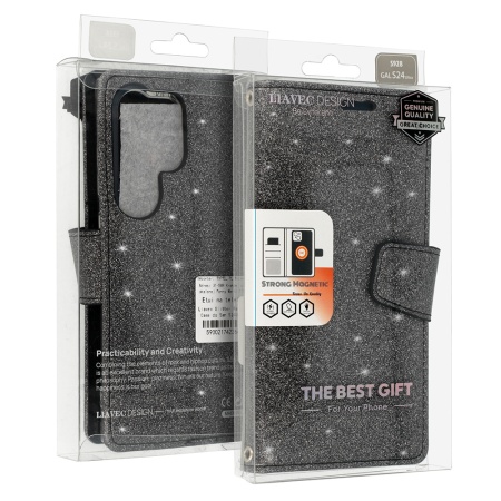 Liavec Glitter Magsafe Book Case for Samsung Galaxy S22 Ultra black