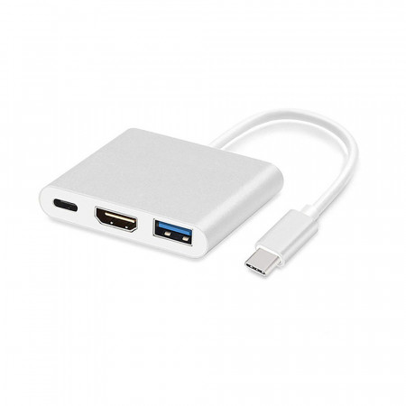 Adapter - Type C to HDMI 4K*2K, USB, USB Type C - metal 0,25 metres white