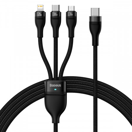 Baseus Cablu Flash Series II 3 in 1 - Type C to Type C, Lightning, Micro USB - 100W 1,5 metres (CASS030201) Negru
