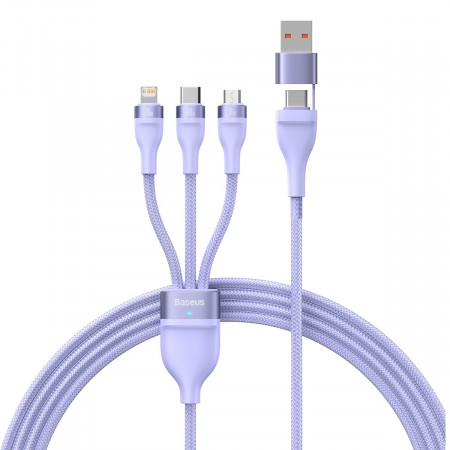 Baseus Cablu Flash Series II 3 in 1 - USB + Type C to Type C, Lightning, Micro USB - 100W 1,2 metres (CASS030105) purple