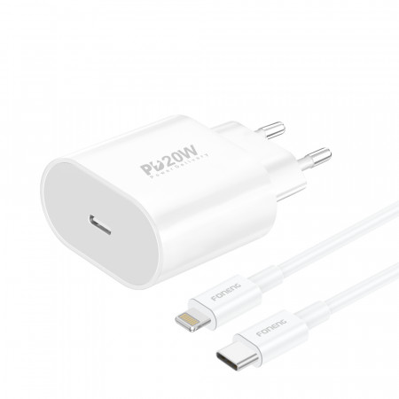 Foneng Wall charger EU39 - Type C - PD 20W 3A with Type C to Lightning cable white