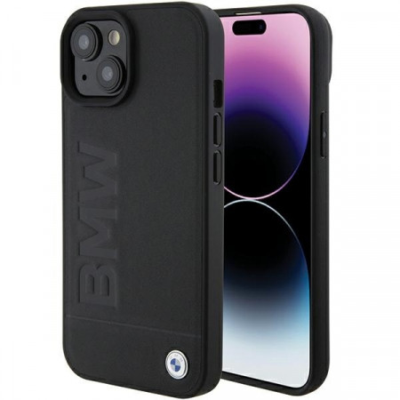 Husa Originala BMW Leather Hot Stamp BMHCP15MSLLBK pentru Iphone 15 Plus Negru