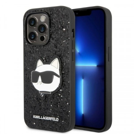 Husa Originala Pouch KARL LAGERFELD Glitter Choupette Patch KLHCP14LG2CPK pentru Iphone 14 Pro Negru