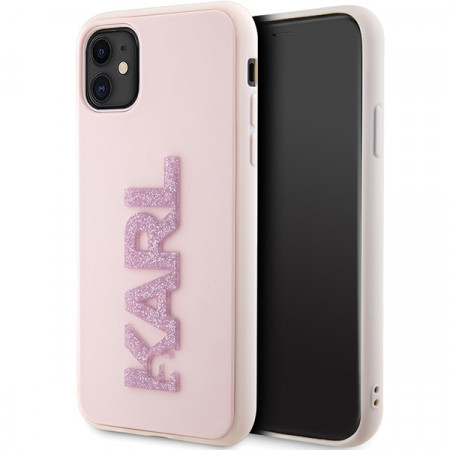 Husa Originala Pouch KARL LAGERFELD hardCarcasa 3D Rubber Glitter Logo KLHCN613DMBKCK pentru Iphone 11/ Xr Roz
