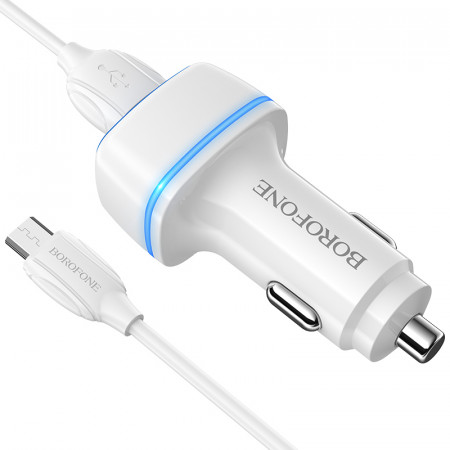 Incarcator Auto Borofone BZ14 Max - 2xUSB - 2,4A cu USB to Micro USB cablu white