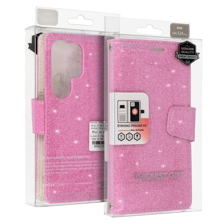 Liavec Glitter Magsafe Book Case for Samsung Galaxy S24 Ultra pink
