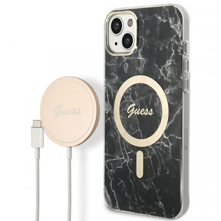 Original Induction Charger GUESS Magsafe + Marble case GUBPP14SHMEACSK for Iphone 14 black