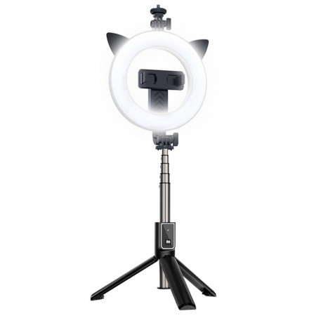 Selfie Stick - with detachable Albastrutooth remote control, tripod and ring lamp - P40D-3 Negru