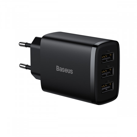 Baseus Compact Incarcator Priza - 3xUSB - 17W (CCXJ020101) Negru
