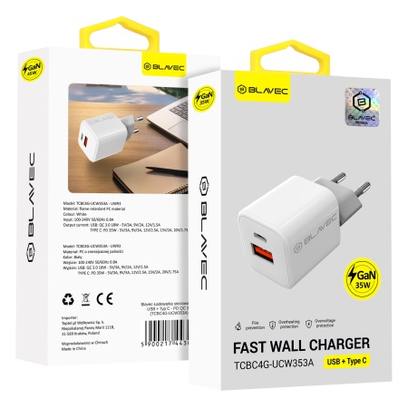 Blavec Wall charger BC4 GaN - USB + Type C - 35W 3A (TCBC4G-UCW353A) white