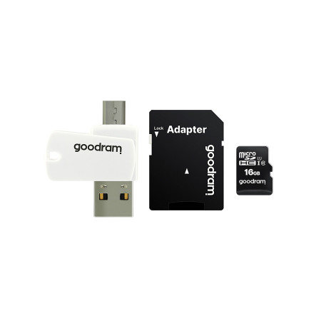 GOODRAM Memory MicroSD Card All in one - 16GB with adapter UHS I CLASS 10 100MB/s + reader