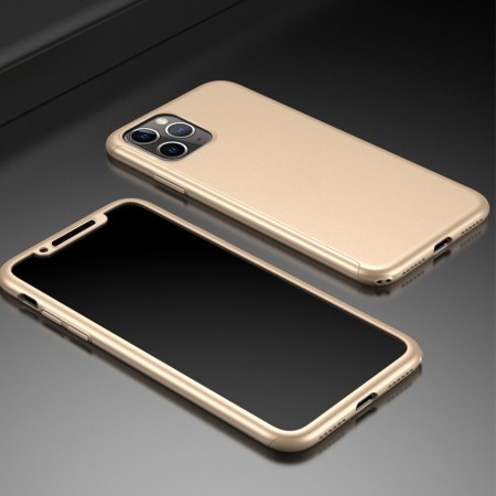 Husa iPhone 11 Pro Gold 360° Matte Premium Ultra Slim Cu Folie De Sticla