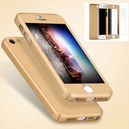 Husa iPhone 5 si 5S SE Auriu 360° Matte Premium Ultra Slim cu Folie de Sticla