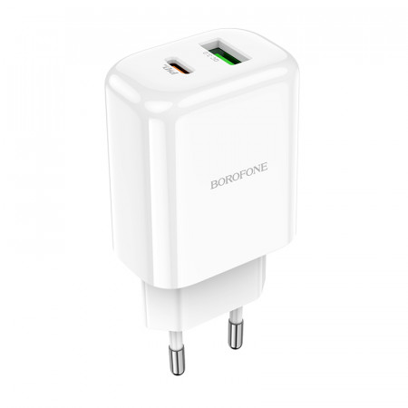 Incarcator Priza Borofone BN4 Potential - USB + Type C - QC 3.0 PD 2.0 20W white