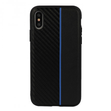 MOTO CARBON Husa pentru Samsung Galaxy A6 Plus 2018 Negru cu blue stripe