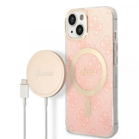 Original Induction Charger GUESS Magsafe + 4G Print case GUBPP14MH4EACSP for Iphone 14 Plus pink