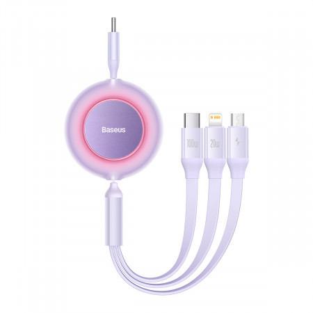 Baseus Cablu Bright Mirror 2 3 in 1 - Type C to Micro USB, Lightning, Type C - 100W 1,1 metres (CAMJ010205) purple