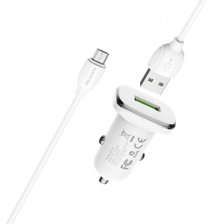 Borofone Car charger BZ12A Lasting Power - USB - QC 3.0 18W 3A with USB to Micro USB cable white