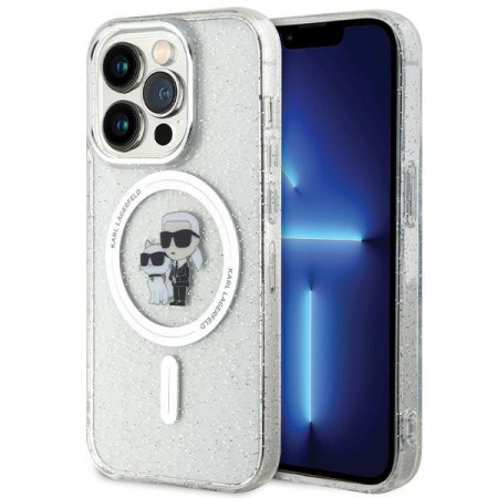 Original Pouch KARL LAGERFELD hardcase Karl&Choupette Glitter MagSafe KLHMP14LHGKCNOT for Iphone 14 Pro transparent