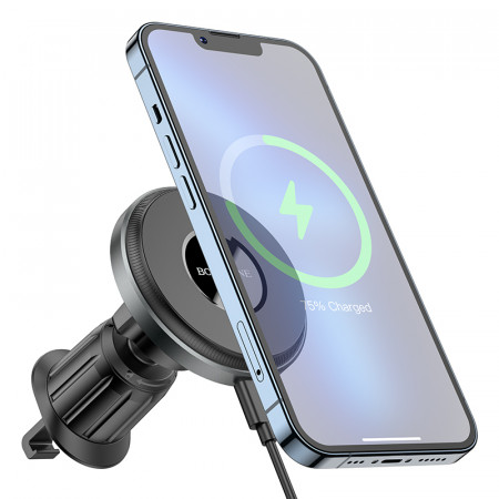 Suport Auto Borofone BH202 Seaside magnetic with induction charging to air vent mount pentru Magsafe Negru