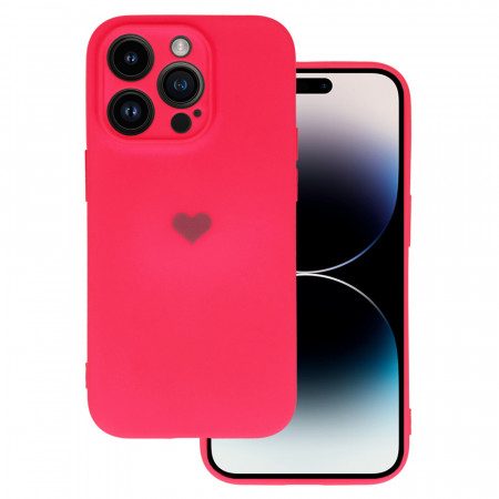 Vennus Silicone Heart Case for Iphone 14 design 1 fuchsia