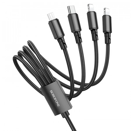Cablu Borofone BX72 4 in 1 - USB to Type C, Micro USB, 2xLightning - 2A 1 metre Negru