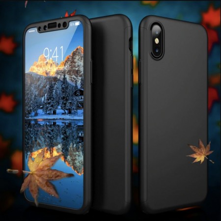 Husa iPhone XS Neagra 360° Matte Premium Ultra Slim Cu Folie De Sticla