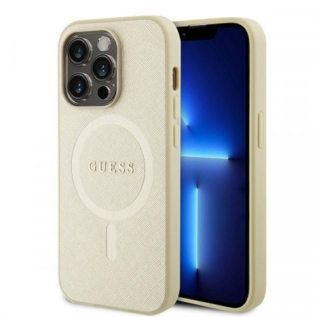 Husa Originala GUESS hardCarcasa Saffiano MagSafe GUHMP15XPSAHMCB pentru Iphone 15 Pro Max Auriu