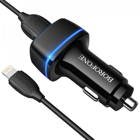 Incarcator Auto Borofone BZ14 Max - 2xUSB - 2,4A with USB to Lightning Cablu Negru