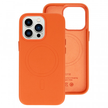 MagSafe Leather Husa Iphone 15 Plus Orange