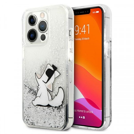 Original KARL LAGERFELD Carcasa Liquid Glitter Choupette Fun HardCarcasa KLHCP13LGCFS pentru Iphone 13/13 Pro Silver