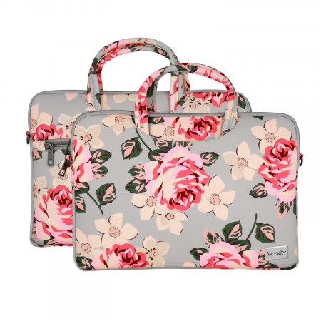 Wonder Briefcase Laptop 13-14 inches gri and roses