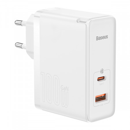 Baseus Wall Charger GaN5 Pro - USB + Type C - QC 3.0 PD 3.0 100W 3A with Type C to Type C cable (CCGP090202) white