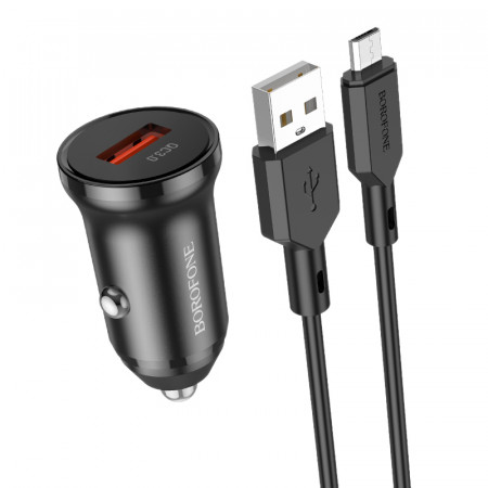 Borofone Car charger BZ18 - USB - QC 3.0 18W with USB to Micro USB cable black