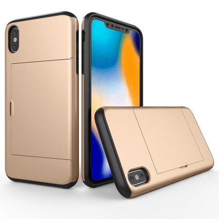 Husa iPhone XR Auriu Antisoc Cu Buzunar Pentru Card