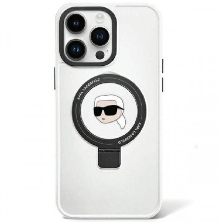 Husa Originala Pouch KARL LAGERFELD Ring Stand Karl Head MagSafe KLHMP15LHMRSKHH pentru Iphone 15 Pro White