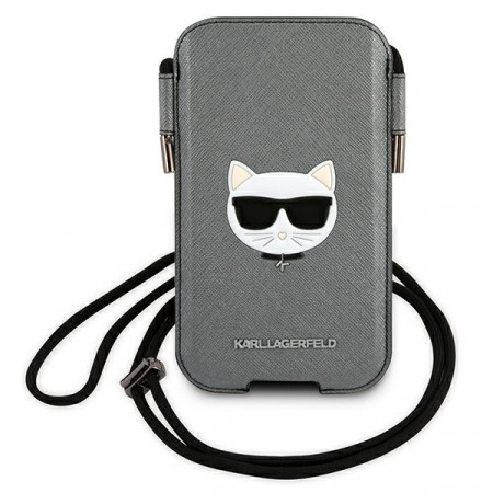 Original KARL LAGERFELD Handbag Saffiano Ikonik Choupette Head KLHCP12LOPHCHG 6,7 inches grey