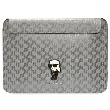 Original KARL LAGERFELD Laptop Sleeve Saffiano Monogram Ikonik KLCS14SAKHPKG 14 inches silver
