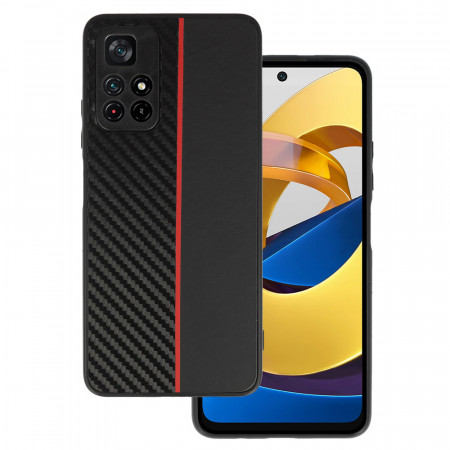 Tel Protect CARBON Case for Xiaomi Redmi Note 11 5G/Poco M4 Pro 5G Black with red stripe
