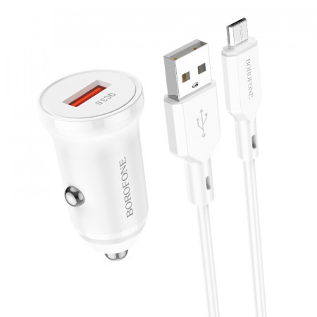 Borofone Car charger BZ18 - USB - QC 3.0 18W with USB to Micro USB cable white