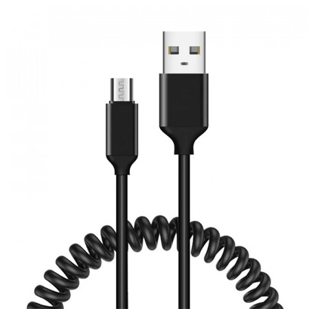 Cablu coiled - USB to Micro USB - 2A 1 metre Negru