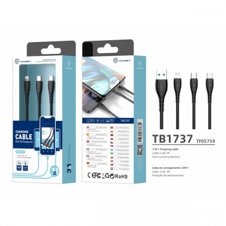 Cablu USB 3In1 2.4 1M negru, PMTF057593