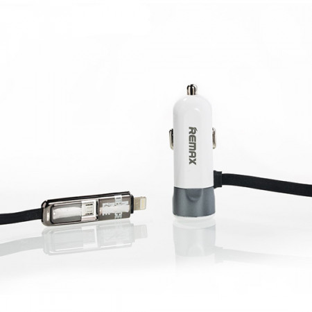 REMAX Incarcator auto RCC-102 - USB - 3,4A cu 2 in 1 cablu Micro USB, Lightning silver